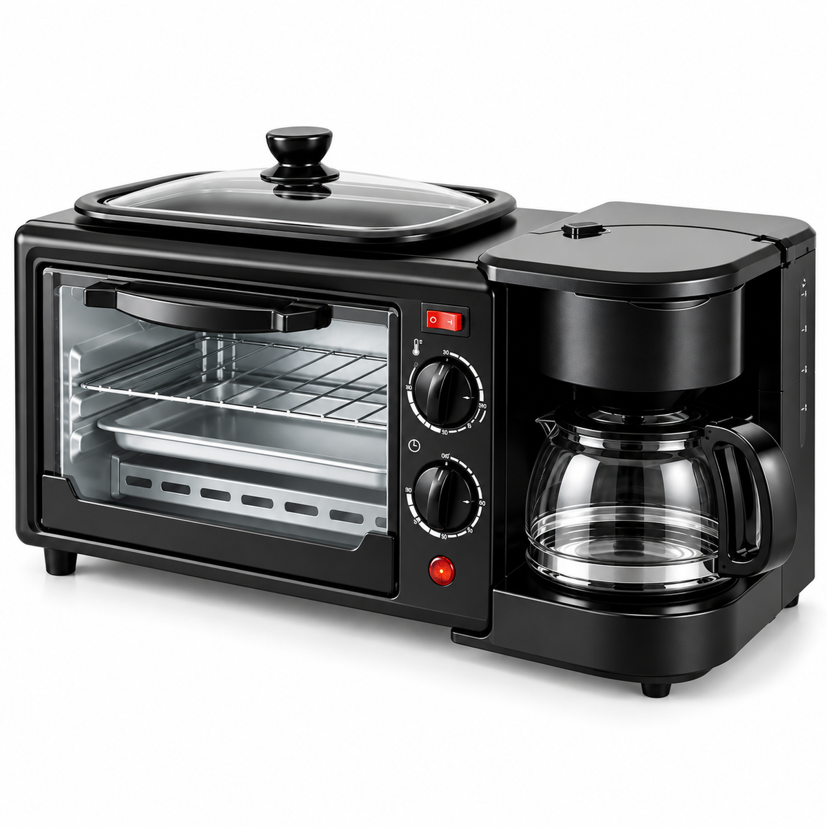 Máquina de Desayuno 3 en 1: Horno, Cafetera y Plancha