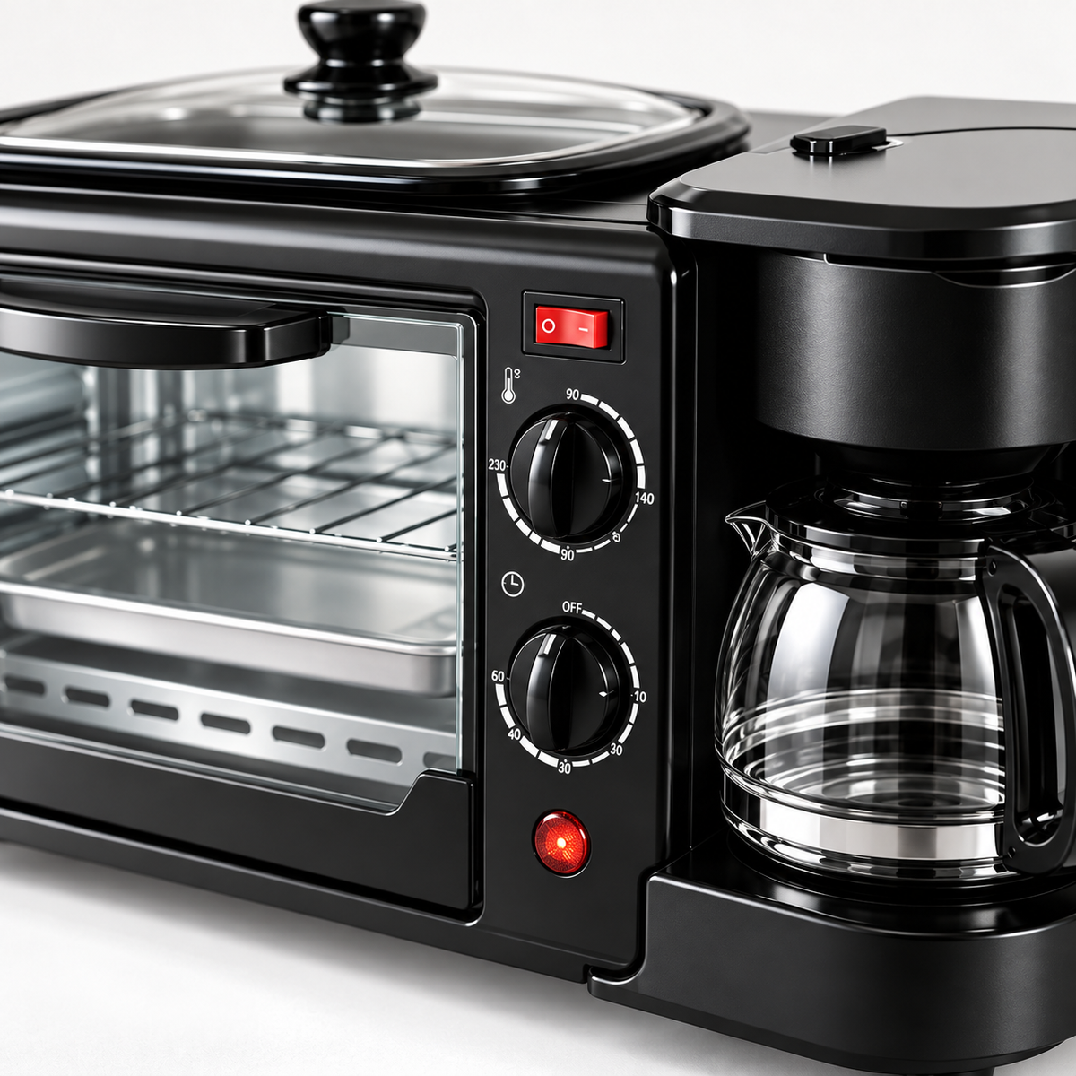 Máquina de Desayuno 3 en 1: Horno, Cafetera y Plancha